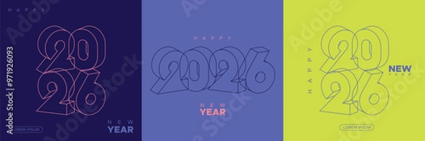 Fototapeta Typography 2026 new year line for symbol and sign. 2026 new year celebration square template with modern color and style