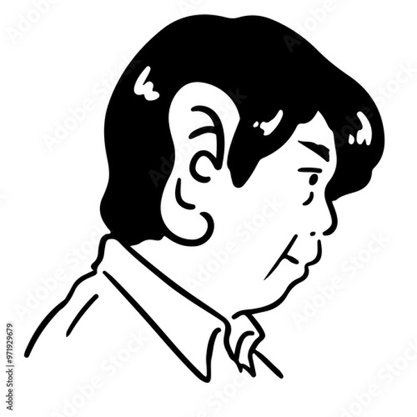 Fototapeta 真剣に聴く中年男性の耳がでかい横顔