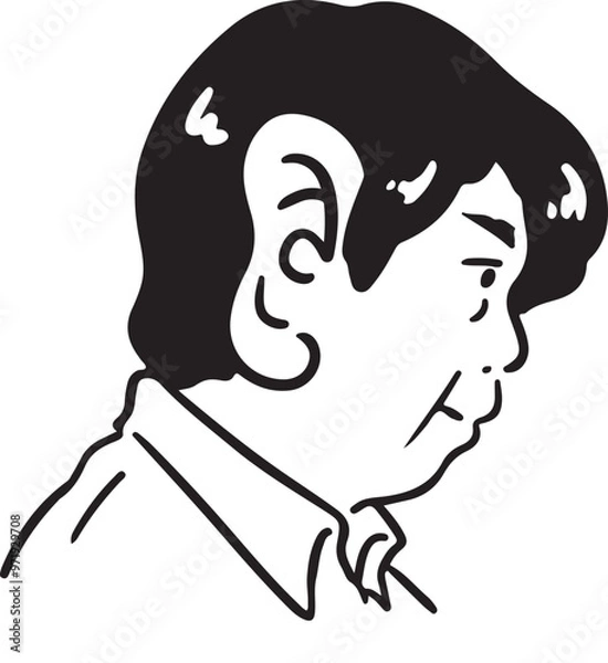 Fototapeta 真剣に聴く中年男性の耳がでかい横顔