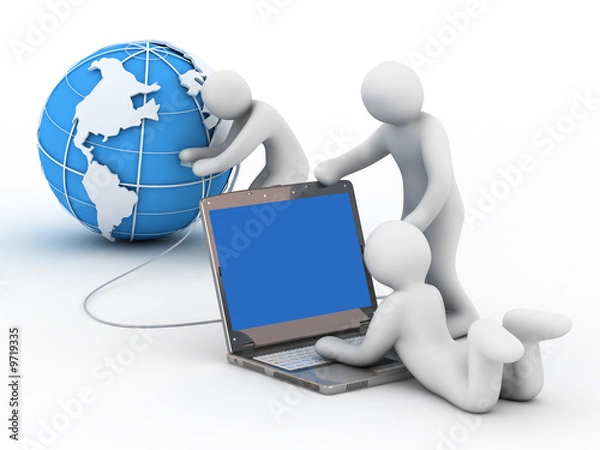 Fototapeta Globe, grupa ludzi i notatnik na białym tle