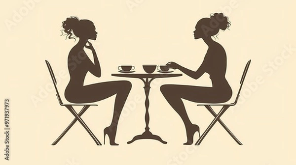 Fototapeta Two elegant women enjoying coffee and conversation.