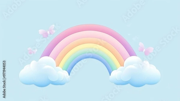 Fototapeta Rainbow with Clouds and Butterflies
