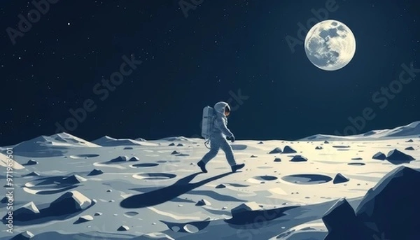 Obraz Astronaut Walking on the Moon Under Full Moonlight