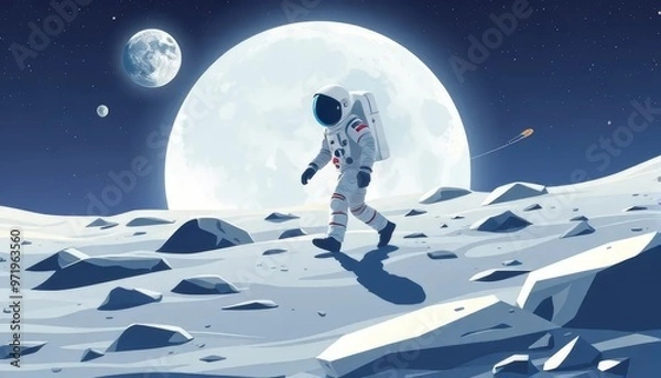 Obraz Astronaut Walking on the Moon Under Full Moonlight