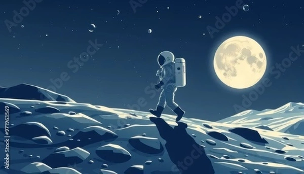 Obraz Astronaut Walking on the Moon Under Full Moonlight