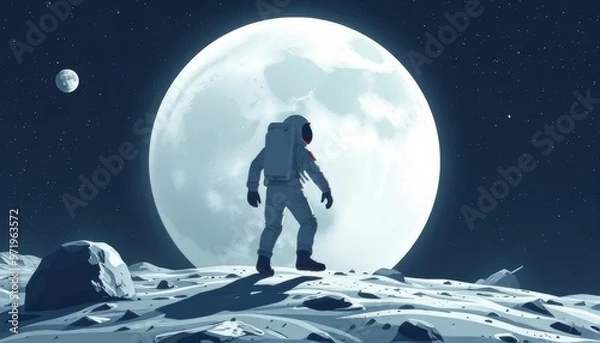 Obraz Astronaut Walking on the Moon Under Full Moonlight