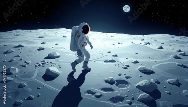 Obraz Astronaut Walking on the Moon Under Full Moonlight