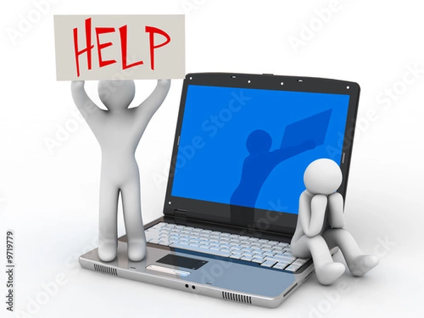 Fototapeta notebook, and two persons on white background