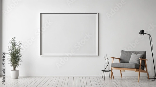 Fototapeta blank frame at minimalist white room