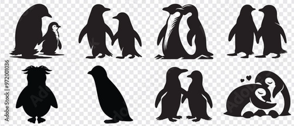Fototapeta A group of penguins silhouette vector set. silhouette penguin different pose walking and skating,