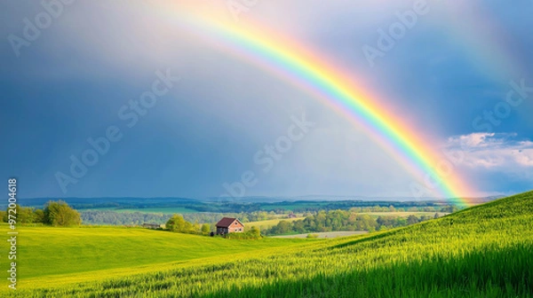 Obraz rainbow over green field