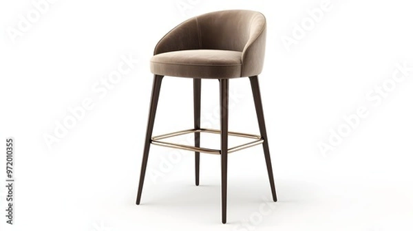 Obraz 90. A lifelike 3D render of a contemporary bar stool with plush seat, isolated on a pristine white background