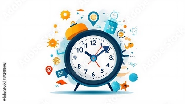 Fototapeta Clock with Abstract Shapes and Icons.