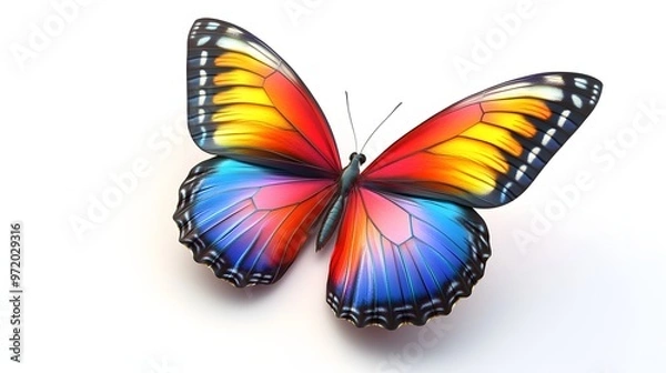 Fototapeta 83. A realistic 3D render of a colorful butterfly with detailed wing textures, isolated on a pristine white background