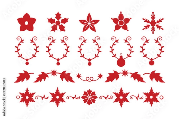 Fototapeta Silhouette floral Christmas border vector design.