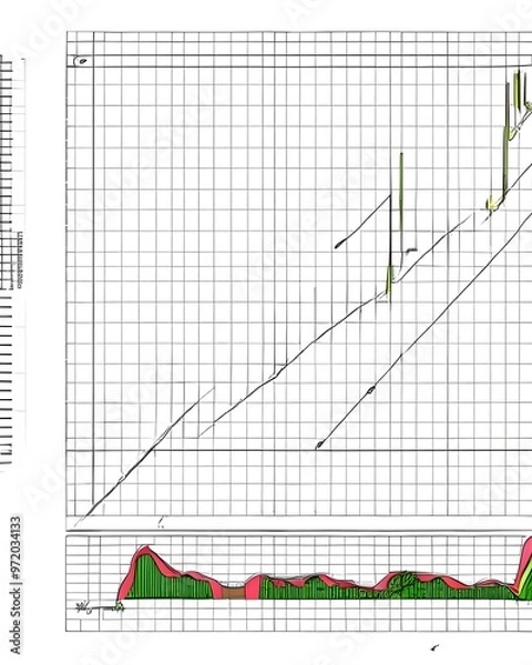 Fototapeta Drawing of a line graph on a white background. Vector illustration