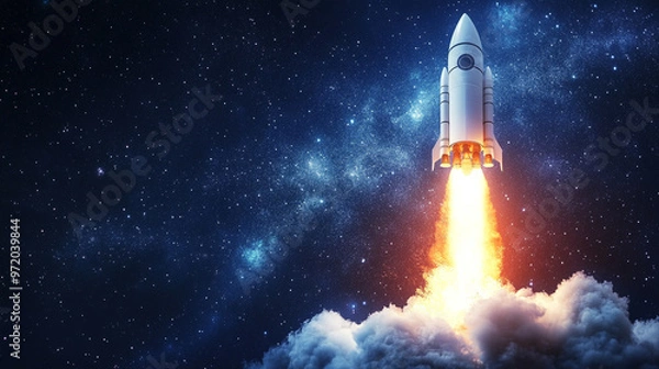 Fototapeta space rocket launches with a burst of flames against the night sky, symbolizing ambition, progress, and the power of human ingenuity