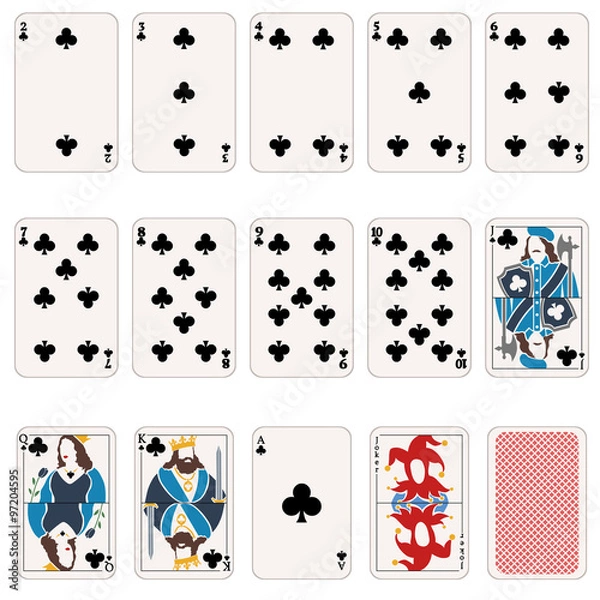 Fototapeta Vector Set of Club Suit Playing Cards