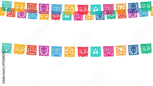 Obraz Paper art flags dead festival moving paper Mexican_ Hanging decoration_transparent background_style B_(paper art by AI, composed by human)	