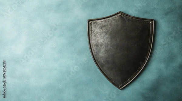 Fototapeta Cybersecurity concept featuring a shield icon on a clean blue background, symbolizing protection, security, and digital safety