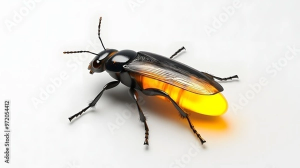 Fototapeta 11. A lifelike 3D render of a firefly with a glowing abdomen, isolated on a pristine white background
