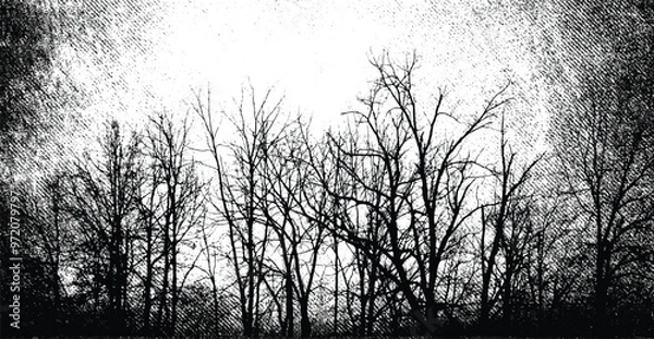Obraz Winter forest with dead trees, Bare trees with branches on grunge background