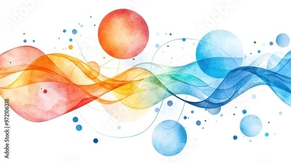 Fototapeta Quantum computing with abstract shapes, vibrant energy, and fluid lines, Watercolor style