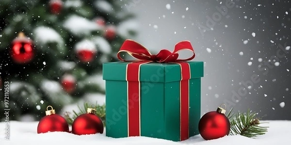 Fototapeta Elegant Christmas Setting with Decorated Tree, Fireplace, and Pile of Wrapped Gifts