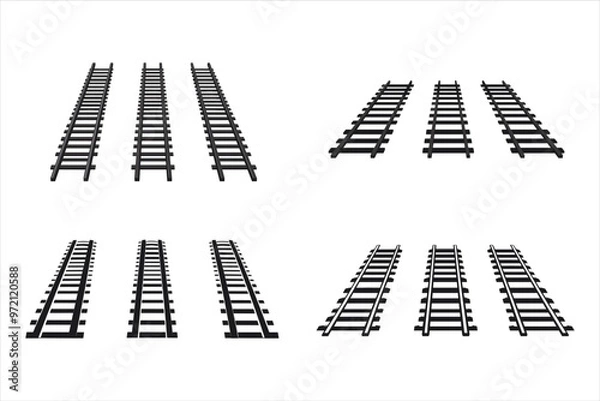 Fototapeta Train railway road rails constructor elements vector illustration 