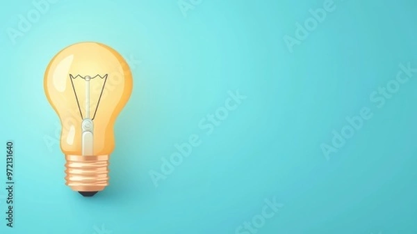 Fototapeta A glowing light bulb against a teal background, symbolizing creativity and idea generation.