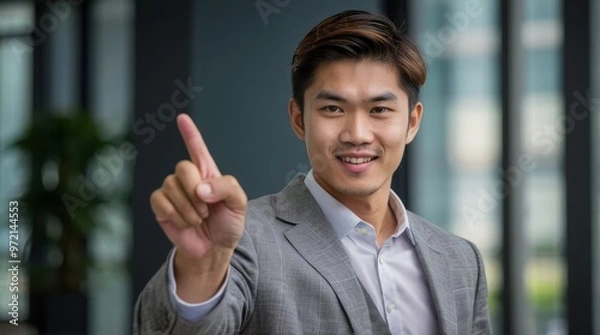 Obraz Asian handsome young business man pointing