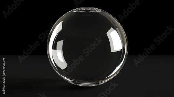 Fototapeta A transparent glass sphere sits on a black surface, reflecting light.