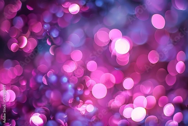 Fototapeta A dreamy abstract background with colorful pink and blue bokeh lights, creating a magical and enchanting visual effect, Vibrant pink and purple bokeh lights creating a dreamy, festive background with
