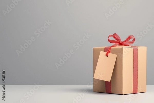 Fototapeta Parcel Box with Shipping Tags and Stamps on a Neutral Surface