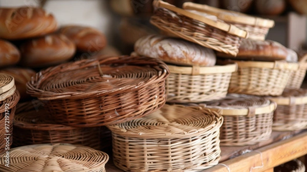 Fototapeta Proofing Baskets (Bannetons): Wicker or wooden baskets used for proofing bread dough