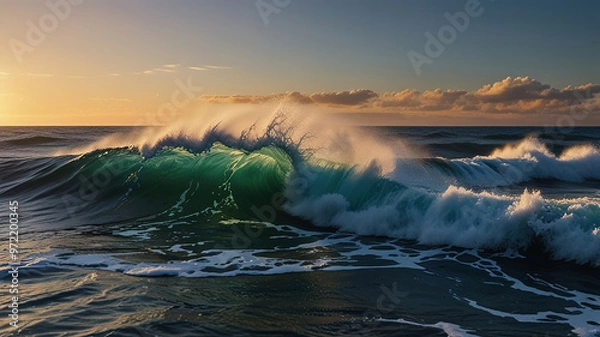 Obraz Ocean Waves Crashing at Sunset. Generative AI