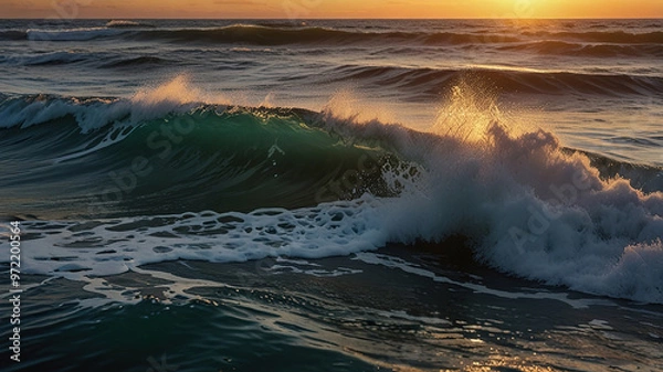 Obraz Ocean Waves Crashing at Sunset. Generative AI