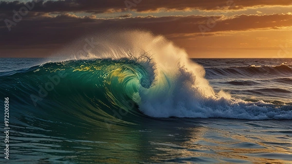 Obraz Ocean Waves Crashing at Sunset. Generative AI