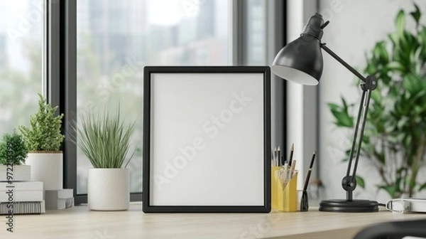 Fototapeta Empty Frame Mockup on Modern Desk