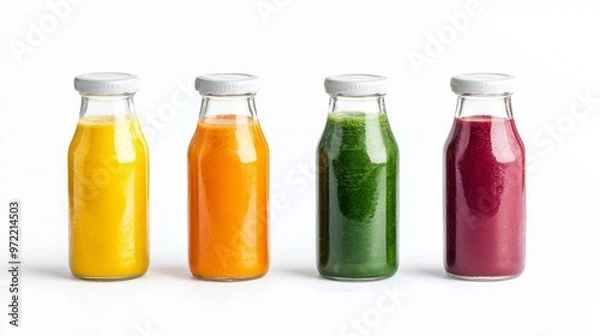 Fototapeta Colorful smoothies in glass bottles