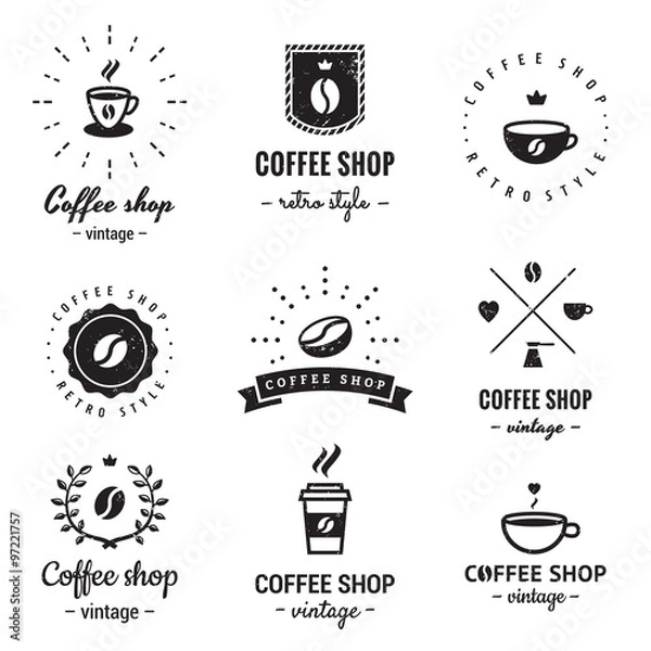 Obraz Logo kawiarni Vintage Venctor Set. Hipster i styl retro. Idealny do projektu biznesowego.