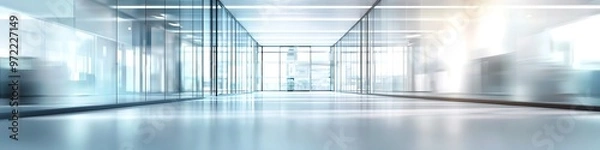 Fototapeta Softly lit modrn offic hallway with a calm, unfocusd profssional ambianc.
