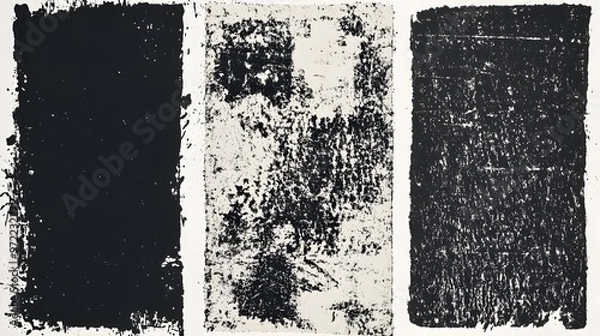 Fototapeta Letterpress ink textures. Set of 3 Rough, eroded lino print textures taken from high resolution scans. Compound path and paths optimised. 