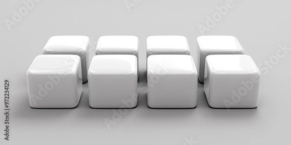 Fototapeta Row of eight shiny white cubes