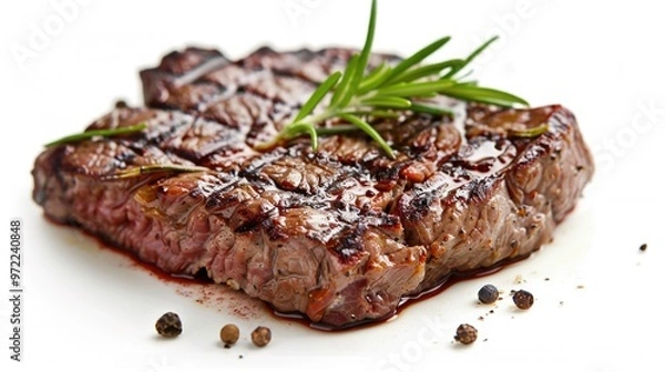 Obraz A juicy piece of steak served with a fragrant sprig of rosemary