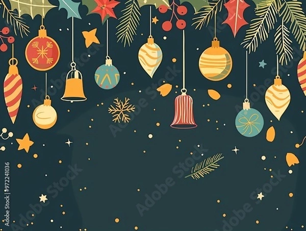 Fototapeta Elegant Christmas party invitation, festive design, flat design illustration
