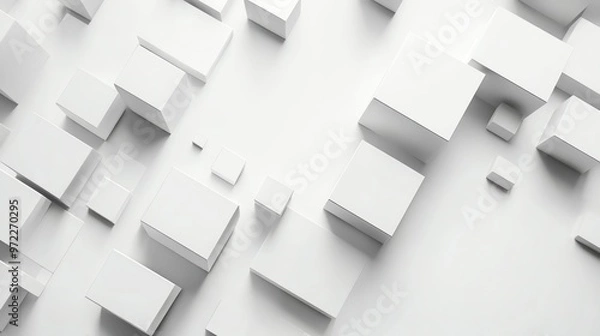 Fototapeta Abstract white geometric shapes with 3D perspective. Minimalist background with clean lines.