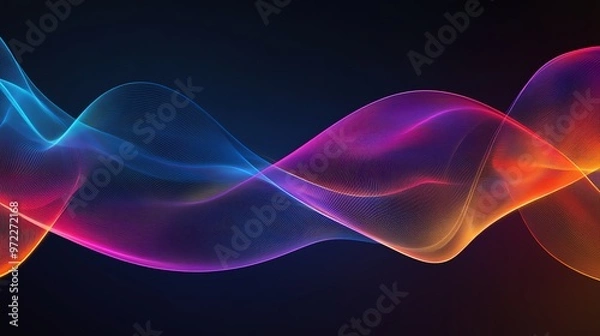 Fototapeta Abstract colorful glowing waves on a dark background.