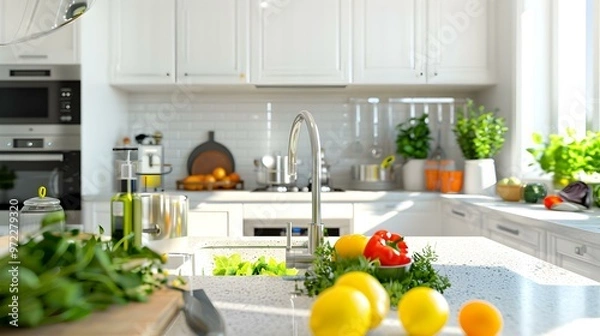 Obraz Modern Kitchen Design with Fresh Produce and Natural Light