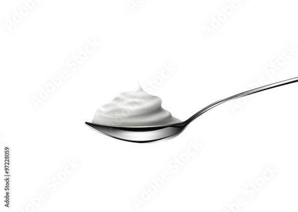 Obraz Sour cream in spoon on white background